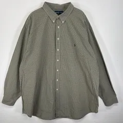 古着 ラルフローレン RALPH LAUREN 長袖シャツ ボタンダウンシャツ ワンポイント ロゴ 刺繍 大きいサイズ 4XLT  グリーン系 チェック メンズ