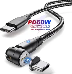 新品 磁気360度+180度回転2M Type C to Type C USB PDケーブル 【PD-60W対応/20V/3A】急速充電対応 防塵 着脱式 高耐久ナイロン 断線防止phone MacBook AIR/iPad Pro/Galaxy Sony/S