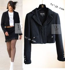 80万 シャネル ジャケット CHANEL 22C 2022 ブラック クロップド コットン 超美品 34 36