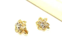 ■新品同様■ NINA RICCI ニナリッチ フラワー 花 ラインストーン クリップ式 イヤリング アクセサリー ゴールド系×シルバー系 DK4644