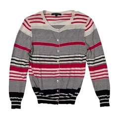 MACPHEE マカフィー トゥモローランド ハイゲージ コットンニット カーディガン 1 /ホワイト×ピンク×濃紺/レディース/薄手