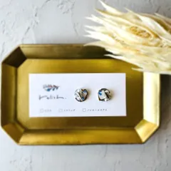 【再販】 華やか シー陶器 ビーズ パール 金継ぎ ライン ピアス イヤリング ノンホールピアス ホワイト 白 ブルー 青 ゴールド 金 シルバー 銀 小ぶり 小さい