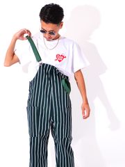 COOKMAN クックマン オーバーオール メンズ レディース 大きいサイズ Fisherman's Bib Overall STRIPE Dark Green ストライプ ダークグリーン 231-03857