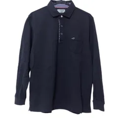 RE188 【美品】Crocodile クロコダイル　長袖ポロシャツ　黒　ブラック　紺チェック　メンズ　LLサイズ　大きい　オシャレ　薄手トレーナー
