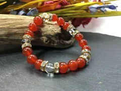 パワーストーン ブレスレット 赤瑪瑙 &水晶 天然石ブレスレット (ゴールド) 8mm レディース  ●