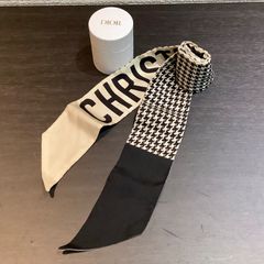 ★お盆期間限定価格★  クリスチャンディオール ChristianDior 30 MONTAIGNE 30 モンテーニュ ミッツァ リボン スカーフ 千鳥格子 黒 94MON106I606 K608/T24