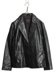 【お得なクーポン配布中!】 00s オールド ギャップ 本革 レザー テーラード ジャケット レディース L 程 革ジャン ブレザー ライナー付き 牛革 ショート丈 シンプル 黒