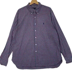 RALPHLAUREN ラルフローレン チェック柄 ポニー刺繡 長袖シャツ ボタンダウン ワンポイント刺繡 China製 171/2 44 パープル