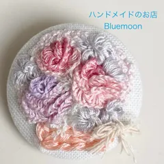 S5 くるみボタン ブローチ 花カゴ 薔薇　ローズ　刺繍ブローチ