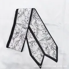 リボンスカーフ バッグスカーフ　ブラック　モノトーン　植物　リボン ヘアリボン