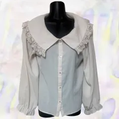 INGNI　イング　ブラウス　ベージュ　レディース　長袖　ビッグカラー　レース　ボタンアリ　袖ギャザー　生地薄目　透け感