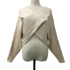 ティティベイト titivate Select セーター ニット プルオーバー Vネック カシュクール ショート リブ 無地 長袖 SP ベージュ