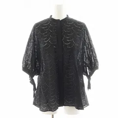 ドゥロワー Drawer EMBRO LACE スリーブリボンレースブラウス シャツ 半袖 コットン 36 黒 ブラック 6521-299-0778 /AN35