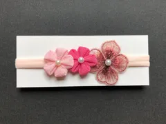 つまみ細工×レース刺繍  ベビーヘアバンド