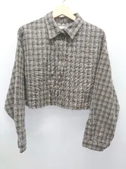 ◇ cepo セポ ショート丈 チェック 長袖 シャツ ブラウス サイズM ブラウン ライトブルー系 レディース P  【1407260014065】