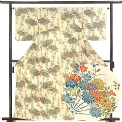 アンティーク　小紋　金彩　菊花　梅花　花模様　木々　着物　039k アンティーク 小紋 金彩 菊花 梅花 花模様 木々 着物 039k - メルカリ