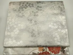 平和屋着物◎全通柄袋帯　草葉文　銀糸　ワンポイント　正絹　逸品　CAAX6631ou