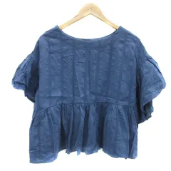 サマンサモスモス SM2 ブラウス カットソー 2way 半袖 ギャザースリーブ ラウンドネック ストライプ柄 F 青 ブルー /YS31