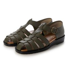 ITALICO メンズサンダル 日本製 ドライビング メッシュ グルカ 牛革 (11it16 カーキ）