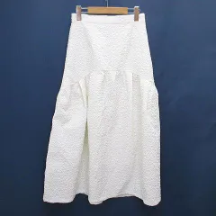 フリークスストア FREAKS STORE フクレジャガードラウンドティアードSK ロング丈 フレアスカート スカート M 白系 ホワイト 総柄 タグ付