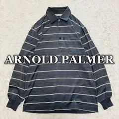 【USED】アーノルドパーマー ARNOLD PALMER 長袖 ポロシャツ 刺繍ロゴ ボーダー ゴルフ オフィス ビジネス スポーツ メンズ 紳士 グレー Mサイズ