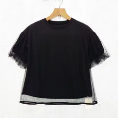 JUNOAH FILLOU ジュノア フィルー パフスリーブ チュール ドッキング トップス ブラウス ブラック Lサイズ ◎＿□〇☆.