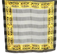 #ae クリスチャンディオール Christian Dior スカーフ 黒 白 ベージュ 千鳥柄 大判 シルク 絹 シースルー CDロゴ ディオール [963100] k01