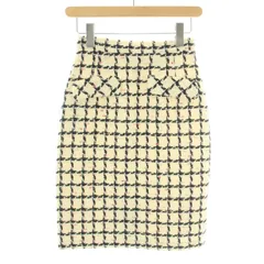 デビュー ド フィオレ Debut de Fiore タグ付き タイトスカート ツイード ひざ丈 チェック ウール混 35 XS アイボリー /XK