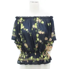マーキュリーデュオ MERCURYDUO ブラウス カットソー 半袖 オフショルダー 切替 花柄 マルチカラー F 紺 黄緑 ネイビー ライトグリーン /FF32
