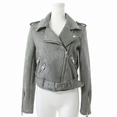 ザラ ZARA 美品 フェイクスエード ライダースジャケット ヴィーガンレザー XS グレー 0324