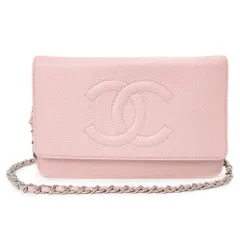 シャネル ココマーク チェーンウォレット 長財布 斜め掛け キャビアスキン レザー ピンク シルバー金具 A48654 CHANEL（未使用保管品）
