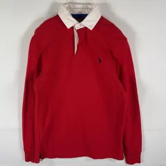 古着 90's/90年代 ポロバイラルフローレン Polo by Ralph Lauren 長袖 ラガーシャツ スウェット ワンポイント ポロシャツ S  レッド メンズ