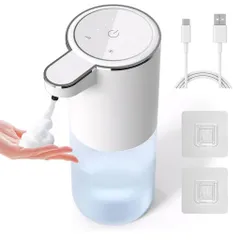 ソープディスペンサー自動泡ハンドソープディスペンサーシャンプーディスペンサー電量残量表示LEDディスプレイ吐出量4段階調節400mlディスペンサーUSB充電壁掛け式可能IPX5防水シャワー…