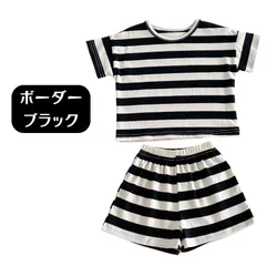 送料無料 ボーダーブラック 半袖 上下 2点セット ベビー 服 春夏 出産祝い 涼しい 快適 軽量 動きやすい ルームウェア 赤ちゃん 新生児 韓国子供服 1歳 2歳 73cm 80cm 90cm 100cm