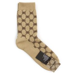 未使用品●BALENCIAGA バレンシアガ GUCCI グッチ 2022年製 681520 SOCKS HACKER TENNIS BBロゴ 靴下 ソックス ブラウン L(26～28cm) 箱付き イタリア製 正規品 メンズ