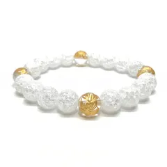 10mm 四神獣金彫水晶×クラック水晶 パワーストーン ブレスレット天然石 運気上昇 開運 金運 恋愛運 お守り 青龍 白虎 玄武 朱雀（シンプル）メンズ・レディース　男性・女性　数珠ブレス　開運 [6]