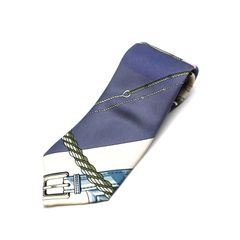 【楠本質店/元住吉】エルメス/HERMES　ネクタイ　ブルー系　シルク100％　海　マリン　港　ポート　(約)全長140cm×剣幅9.0cm　メンズ【中古】　