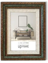 【在庫セール】アンティーク風 写真立て おしゃれ フォトフレーム 額縁 御洒落 樹脂製 置き掛け兼用 レトロ アンティーク ヴィンテージ 壁掛け 卓上 縦横兼用 額縁 (写真L版 Green)