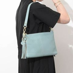 定番 人気商品【COOCO】レザーバッグ 2WAYショルダーバッグ ポシェット 斜めがけ ブルー　青　水色