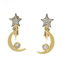 岩倉康二 K18/PT900 イヤリング 星 月 ダイヤモンド 0.10/0.10ct イエローゴールド 美品 Koji ◆送料込◆質屋-10766