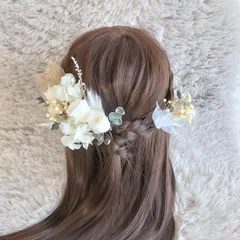 ヘッドドレス 髪飾り＊結婚式 成人式 卒業式 和装 打掛 振袖 袴~プリザーブドミニバラ ローズ ユーカリ~ホワイト 白 アンティーク ナチュラル 20本