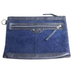 【美品】BALENCIAGA 373834 キャンバス レザー クラッチバッグ BALENCIAGA バレンシアガ クラッチ セカンドバッグ ネイビー