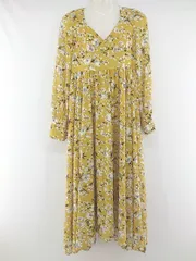 ◇ ◎ ●美品● SPIRALGIRL 花柄 長袖 膝下丈 ワンピース サイズ2 マスタード イエロー ネイビー レディース P  【中古】 【1209270006579】