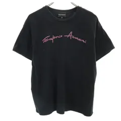 Emporio Armani エンポリオアルマーニ ブルガリア製 ストーンロゴ 半袖 Tシャツ XS ブラック レディース 古着