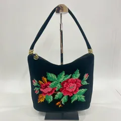★M28 FEILER フェイラー ミニハンドバッグ ブラック 花柄 綿100% シュニール織 刺繍