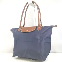 【 Longchamp 】M A-3 ロンシャン プリアージュ ナイロン レザー 折り畳み 通勤 ハンドバッグ 手提げ トート 婦人鞄 ネイビー系