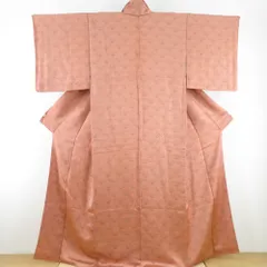 小紋 笹に梅文様 袷 広衿 茶橙色 正絹 仕立て上がり カジュアル着物 身丈160cm