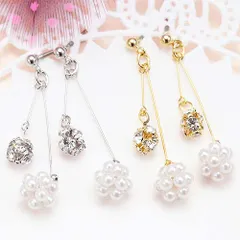 ピアス レディース ベビーパールとラインストーンのボールのフリンジ スタッド 金属アレルギー対応ポスト チタン製ポスト シルバー ゴールド メール便 送料無料 春夏秋冬 大人気