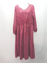 ◇ syrup シロップ 花柄 ウエストゴム 裏地あり フェミニン 長袖 ロング丈 ワンピース サイズLL レッド レディース E  【1308290055106】のサムネイル