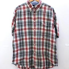 TOMMY HILFIGER/トミーヒルフィガー 半袖シャツ ボタンダウンシャツ チェック柄 ワンポイントロゴ インド製 メンズ L レッド